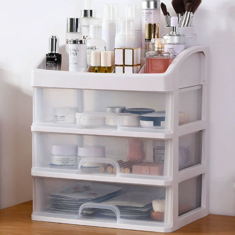 Cosmetic Storage Box, Clear Plastic Organizer, Multi-Layer Drawer 24.5×19×15.5 cm