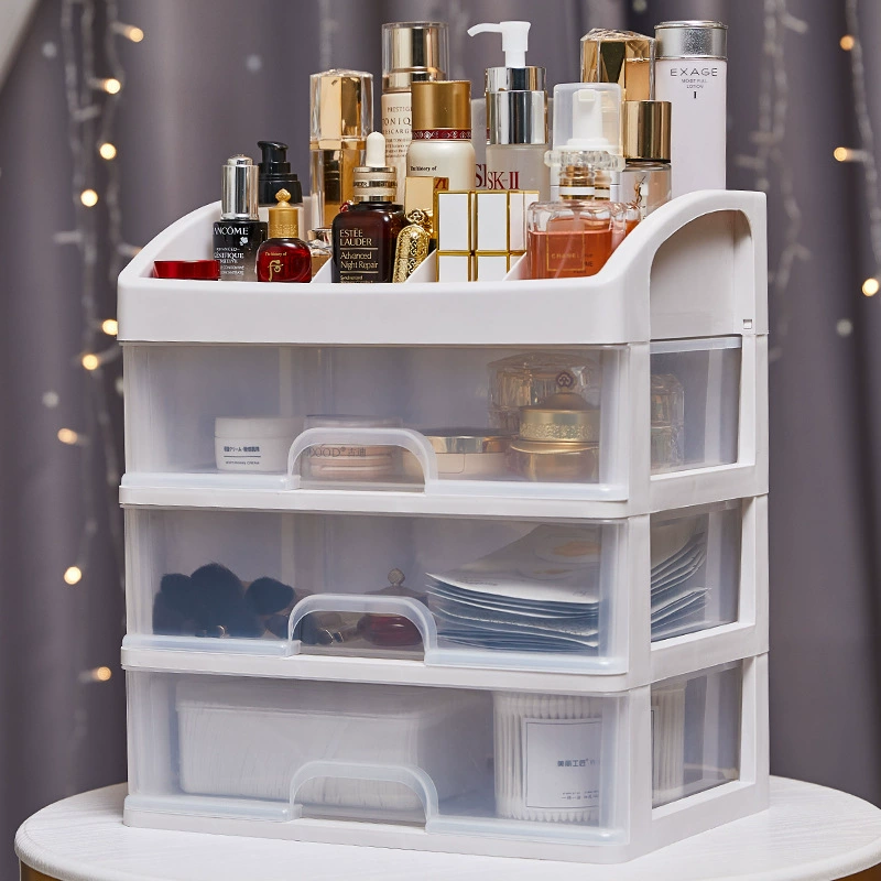 Cosmetic Storage Box, Clear Plastic Organizer, Multi-Layer Drawer 24.5×19×15.5 cm