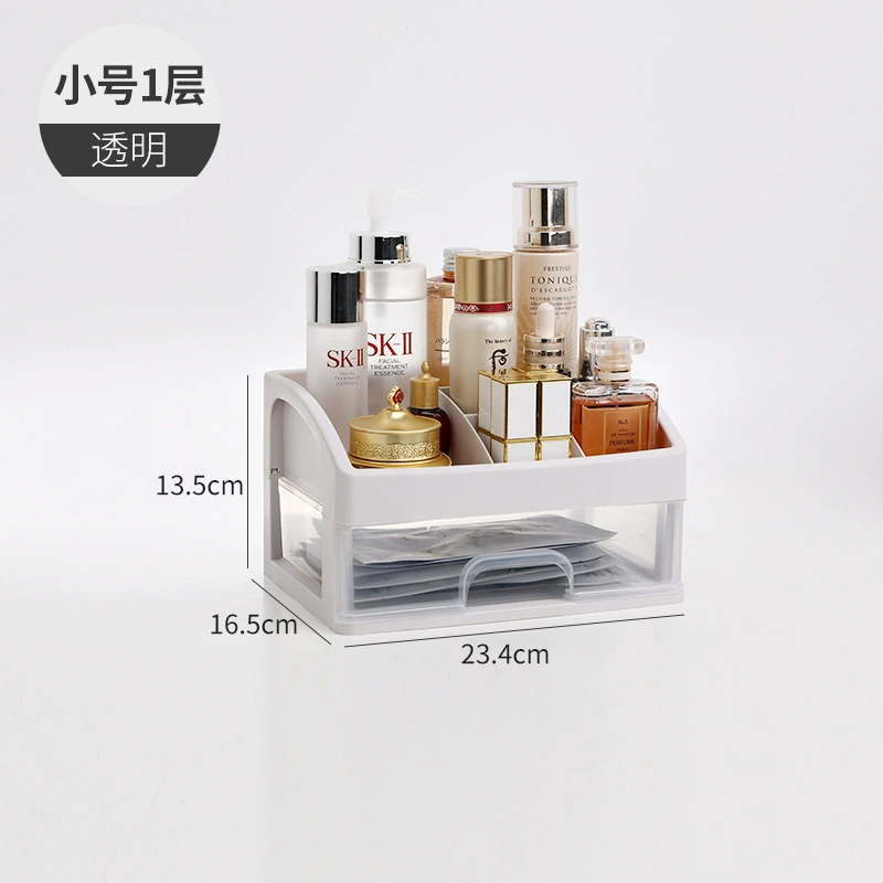 Cosmetic Storage Box, Clear Plastic Organizer, Multi-Layer Drawer 24.5×19×15.5 cm