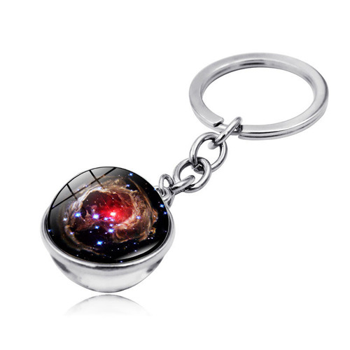 Universe Galaxy Planet key chain pendant Earth Mars Jupiter Moon double-sided glass ball key chain bag pendant