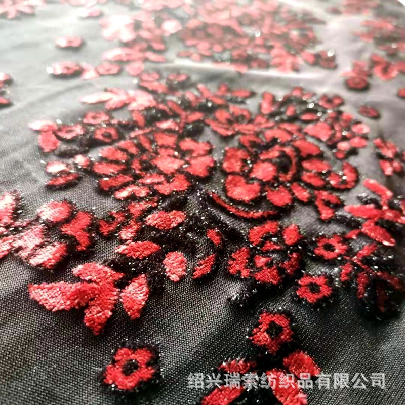 天鹅绒亮丝剪花  涤纶亮丝提花面料