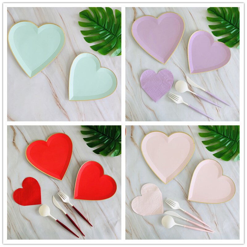 New Love Disposable Party Paper Plate Party Cake Plate Fruit Plate Children's Birthday Plastic Knife, Fork and Spoon