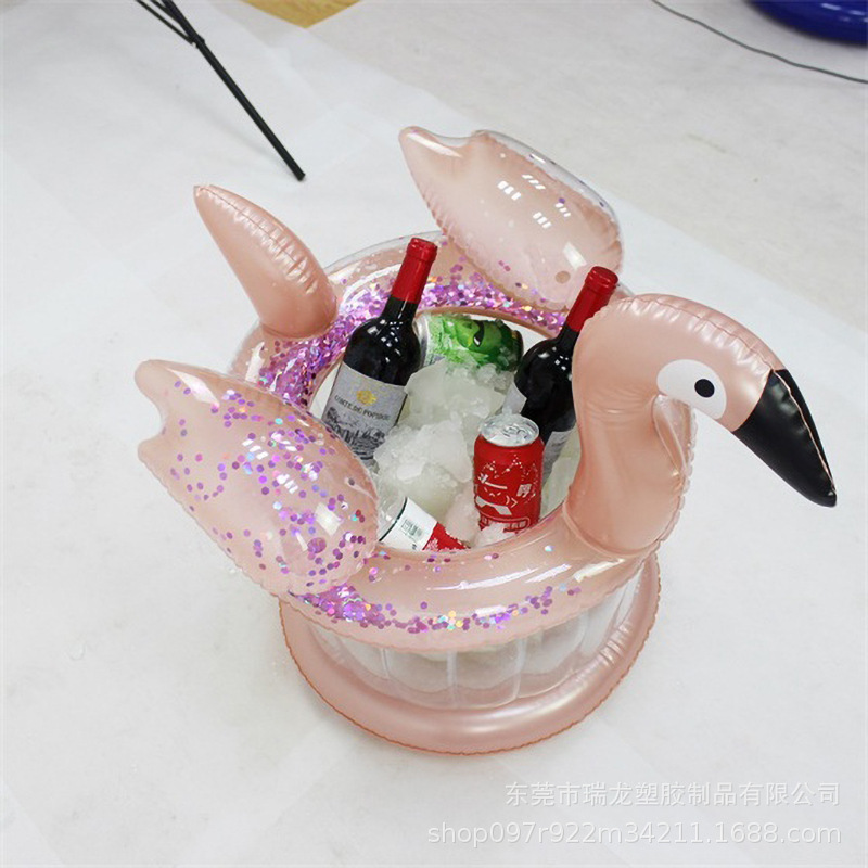 Voltage Factory Goods pvc Inflatable Ice Bucket Sequined Flamingo Ice Bucket Water Ice Bucket Tray