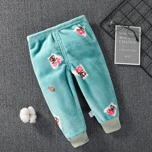 Clearance broken size boys and girls baby coral fleece pajama pants single autumn and winter infant flannel home pants warm pants
