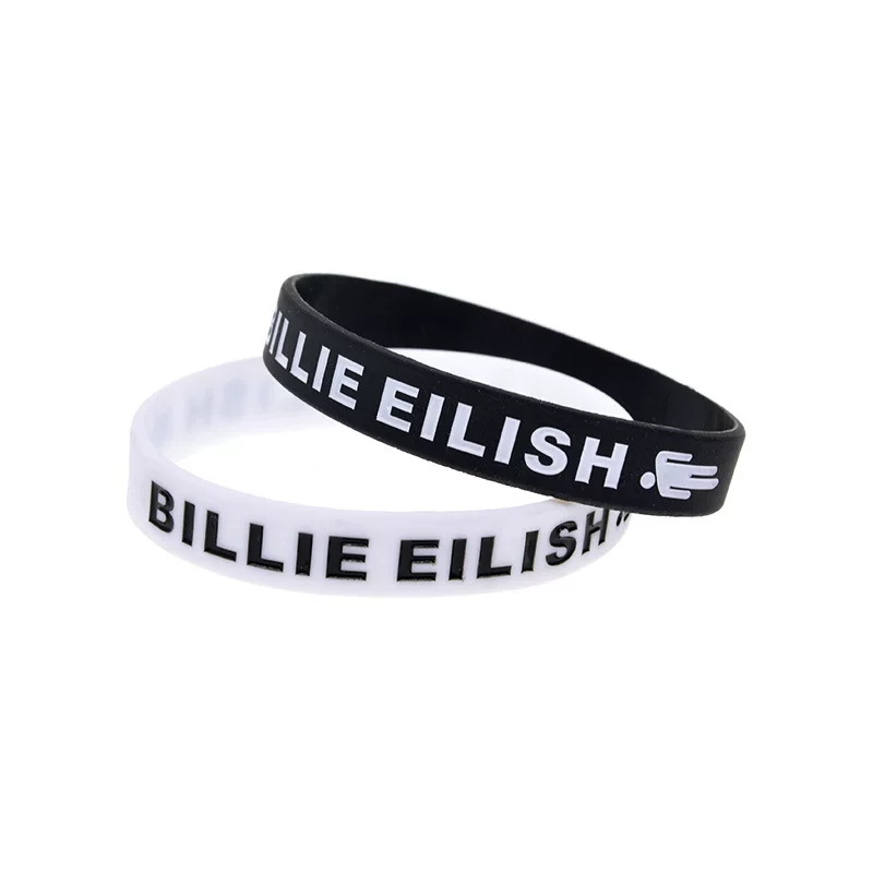 Силиконовый браслет (Billie Eilish) фан-браслет, 202×12×2 мм, черный или белый