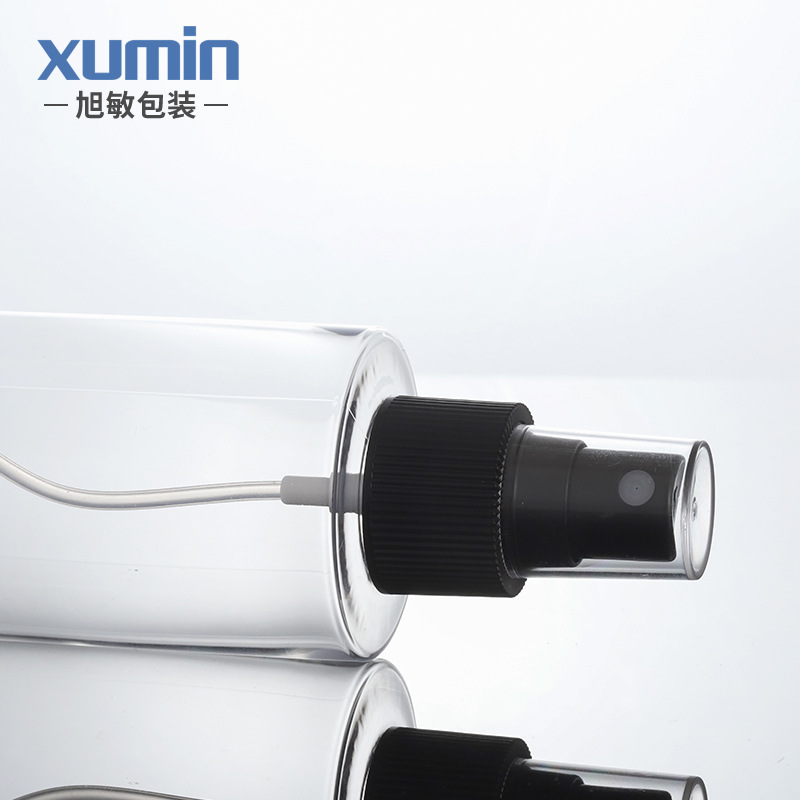 Xumin embalaje 100-150ml en stock botella de spray de rocío puro 250ml botella de plástico transparente para mascotas botella de spray negro
