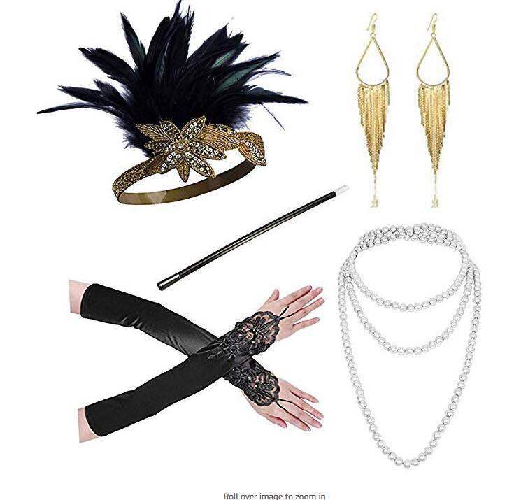 Década de 1920 mascarada cabeza desgaste negro pluma tocado femenino europeo y americano Gatsby diadema de pluma de fiesta única