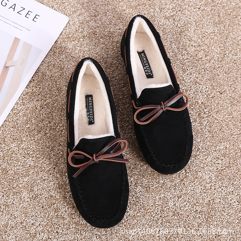 Mocasines de terciopelo de algodón de las mujeres Otoño e Invierno Nuevo color plano a juego arco zapatos de mujer embarazada más tamaño Internet celebridad zapatos de mujer 41-43