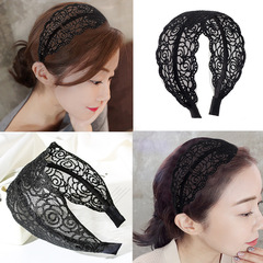 Korean version new rose women's floral lace headband wide edge hollow knit headband hair accessory wholesale