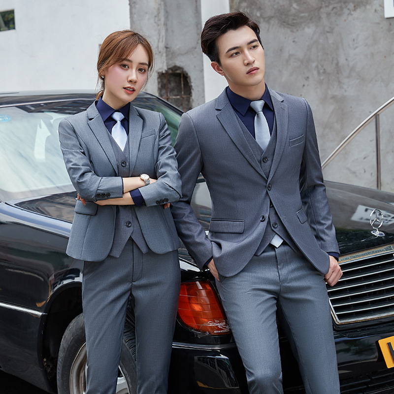 秋冬灰色西装套装工装男女同款职业装气质正装西服银行酒店工作服
