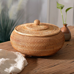 Vietnamese Handmade Acorus Vine Woven Basket Storage Box Round Coffee Table Desk Living Room Bread Large Candy Box