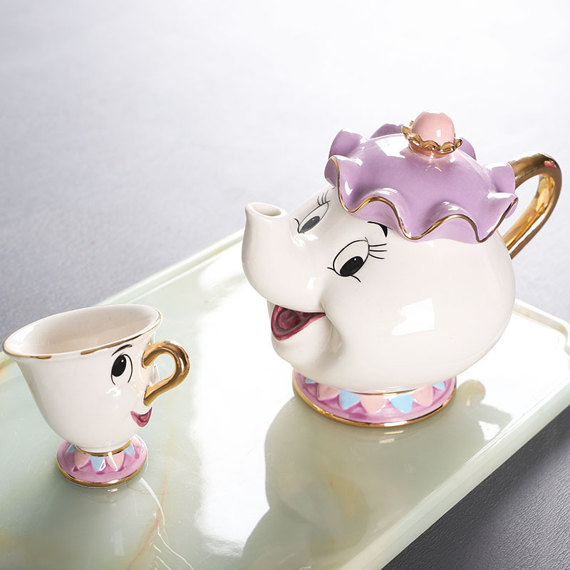 Japanese version of Beauty and Beast teapot ceramic gold-plated teapot teacup Mrs. Potts Chip tea pot wife batch