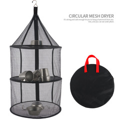 Outdoor three-layer drying net large round folding storage net pocket household drying net fish, fruit and vegetable drying rack