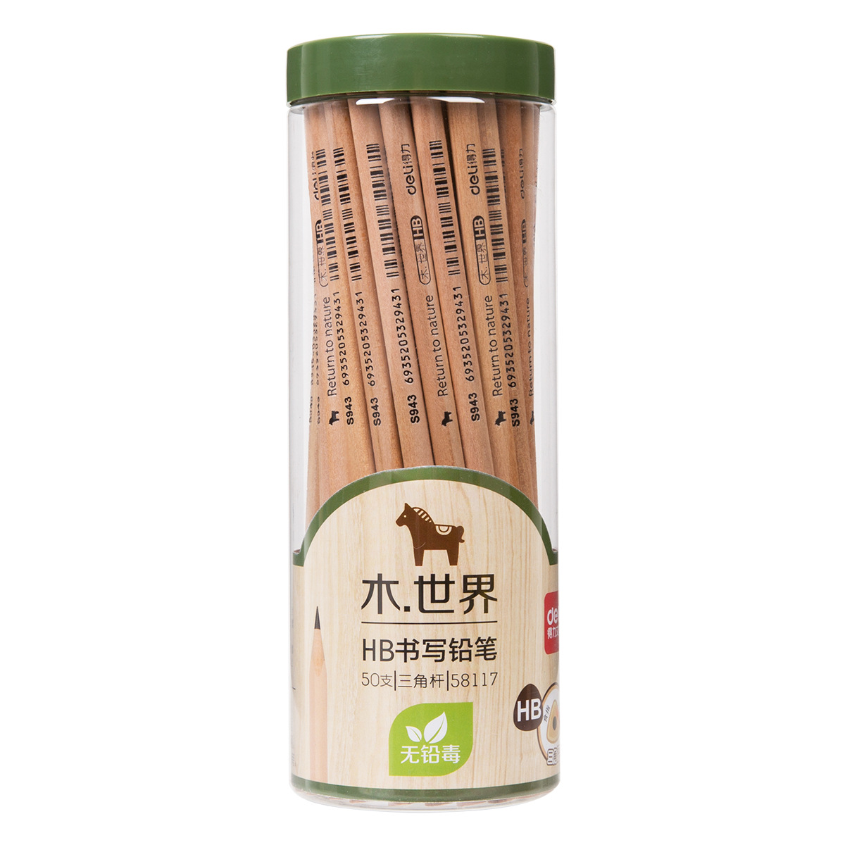 Deli papelería escritura lápiz 58117/58118 triángulo lápiz de madera HB/2B barril lápiz 50 piezas