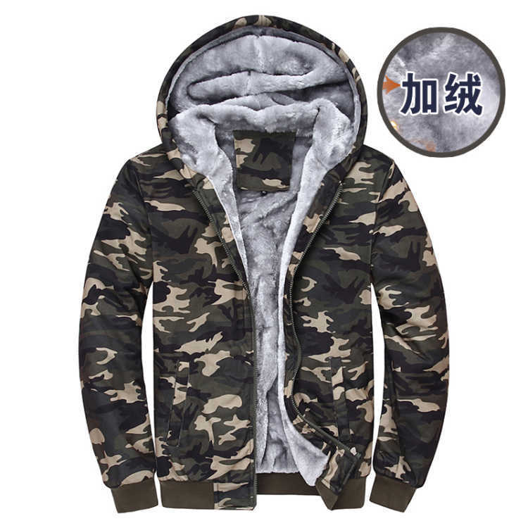 2025 Autumn and Winter Camouflage Fleece-Lined Hooded Jacket Men's Autumn and Winter Business Slim Fit Thickened Sportswear Plus Size