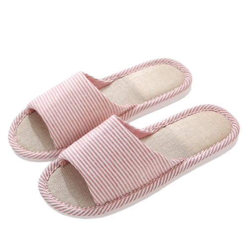 New spring and summer women's linen slippers for home indoor wooden floor non-slip couples home men's slippers