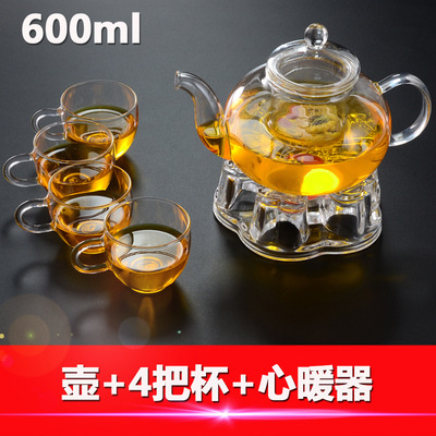 Los fabricantes suministran cuatro estaciones tetera de vidrio borosilicato tetera transparente Kung Fu juego de té traje