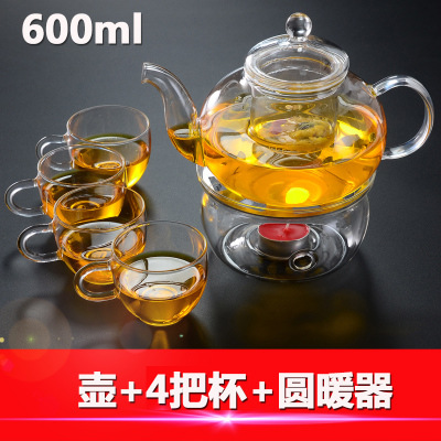 Los fabricantes suministran cuatro estaciones tetera de vidrio borosilicato tetera transparente Kung Fu juego de té traje