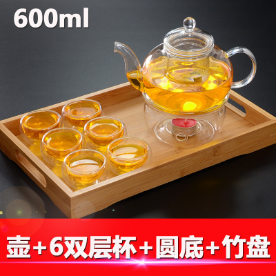Los fabricantes suministran cuatro estaciones tetera de vidrio borosilicato tetera transparente Kung Fu juego de té traje