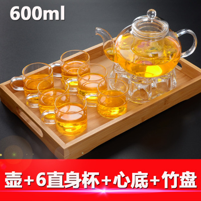 Los fabricantes suministran cuatro estaciones tetera de vidrio borosilicato tetera transparente Kung Fu juego de té traje