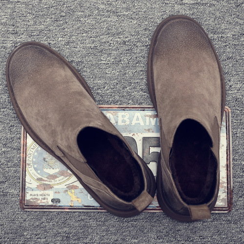 Men's shoes autumn and winter plus velvet warm Chelsea boots men's genuine leather Martin boots men's workwear high-top British style Wolf Warrior boots
