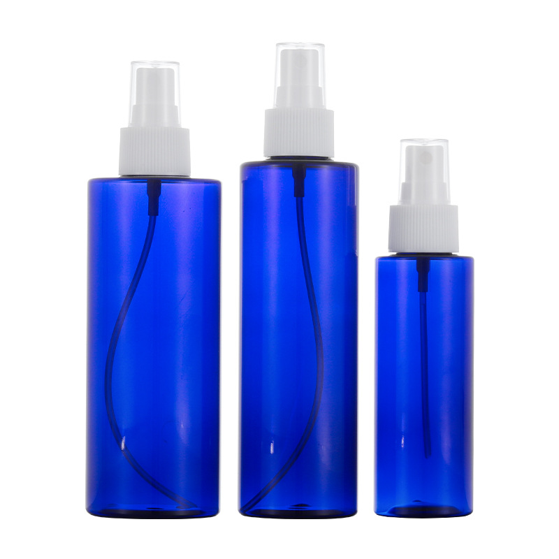 Botella de spray Azul hombro plano puro Botella de rocío Tóner pequeña botella de spray Boquilla blanca transparente pequeña cubierta Xumin embalaje