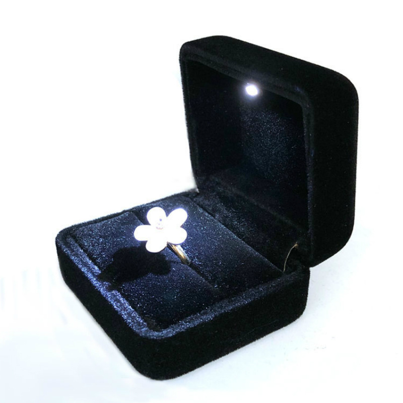 LED ring box with light wedding ring jewelry box black earring box velvet jewelry box factory wholesale