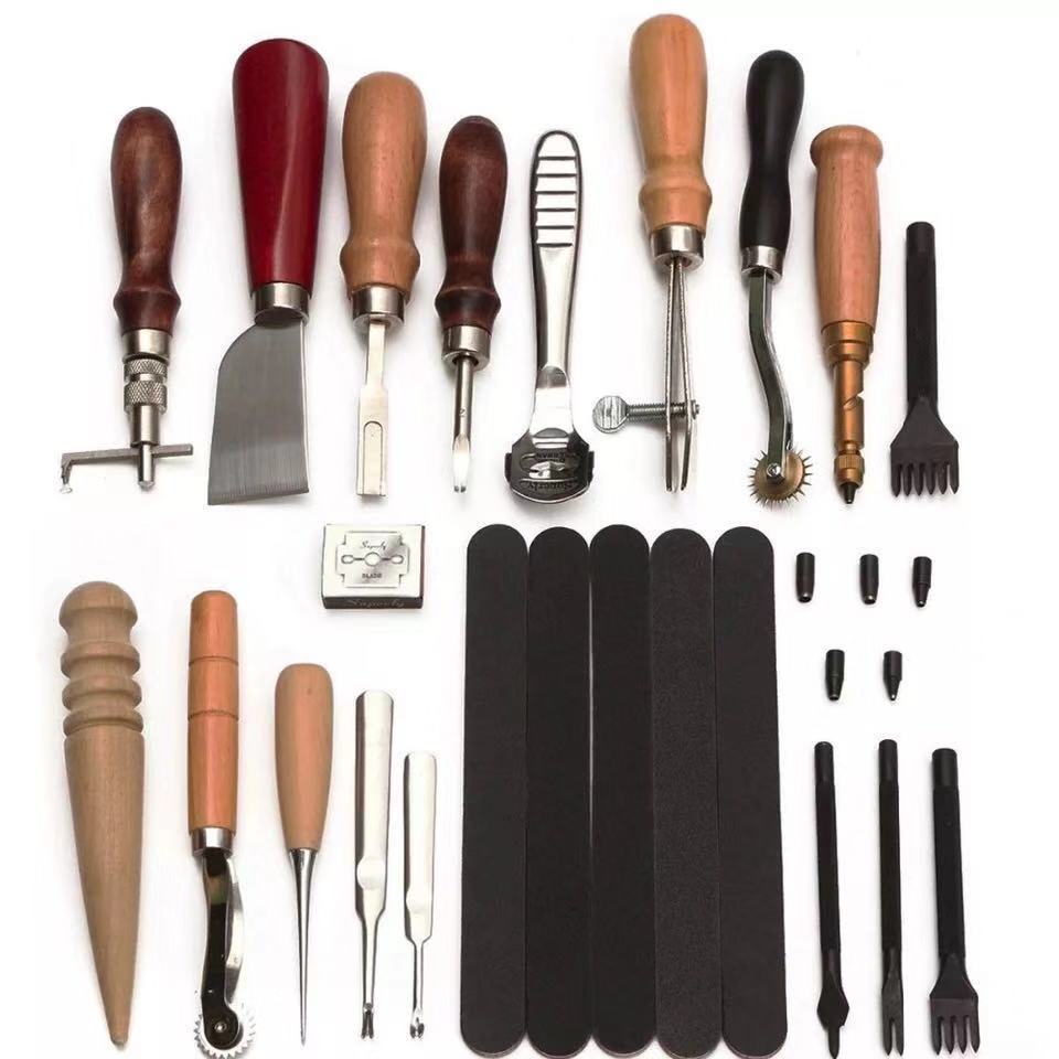 16 piezas de cuero herramientas traje hecho a mano cuero artesanal conjunto de cuero dispositivo de corte de diamante combinación de arte de cuero