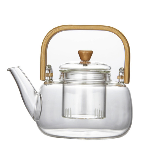 High borosilicate boiling water for making tea, heat-resistant glass teapot, tea water separation and filtering, scented tea, bamboo and wooden beam teapot, household