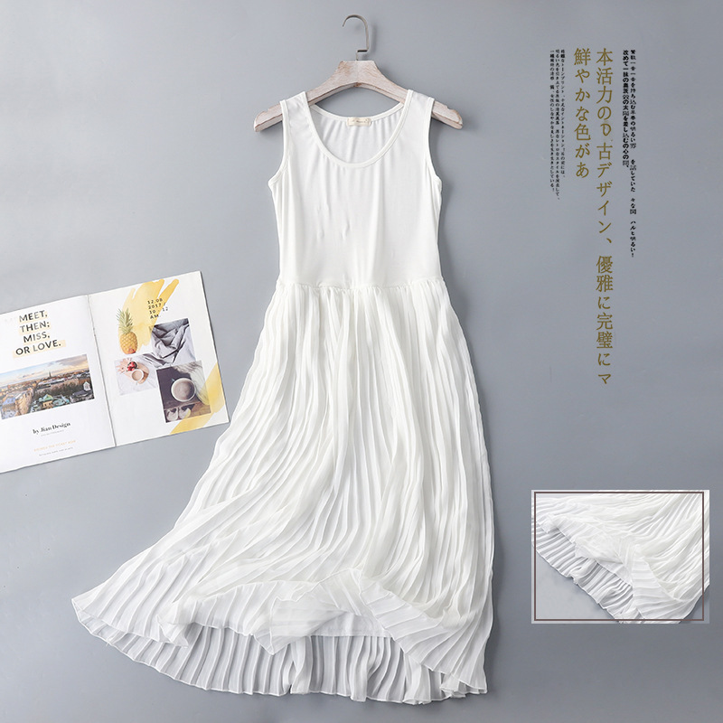 Autumn and winter New chiffon dress pleated fairy dress Korean modal stitching pleated dress