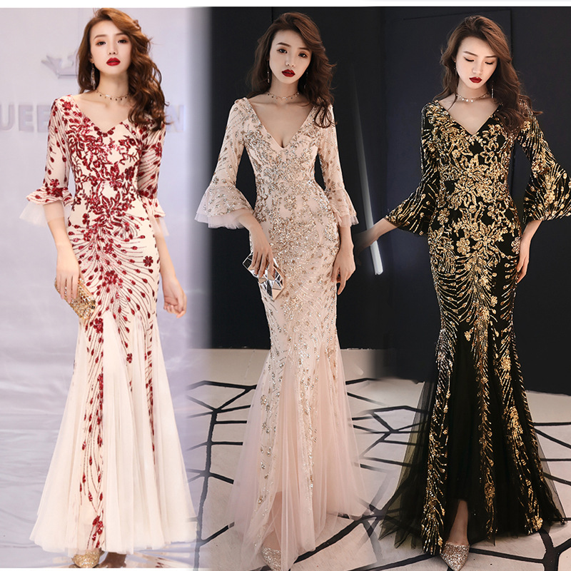 2026 Spring and Autumn Sexy Mermaid Banquet Evening Dress Long Slim Fit Elegant Princess Slim Long Dress 4543