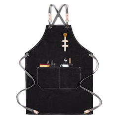 咖啡師奶茶店棉加厚帆布圍裙印logo美甲烘焙餐廳酒吧廚房工作服裝
