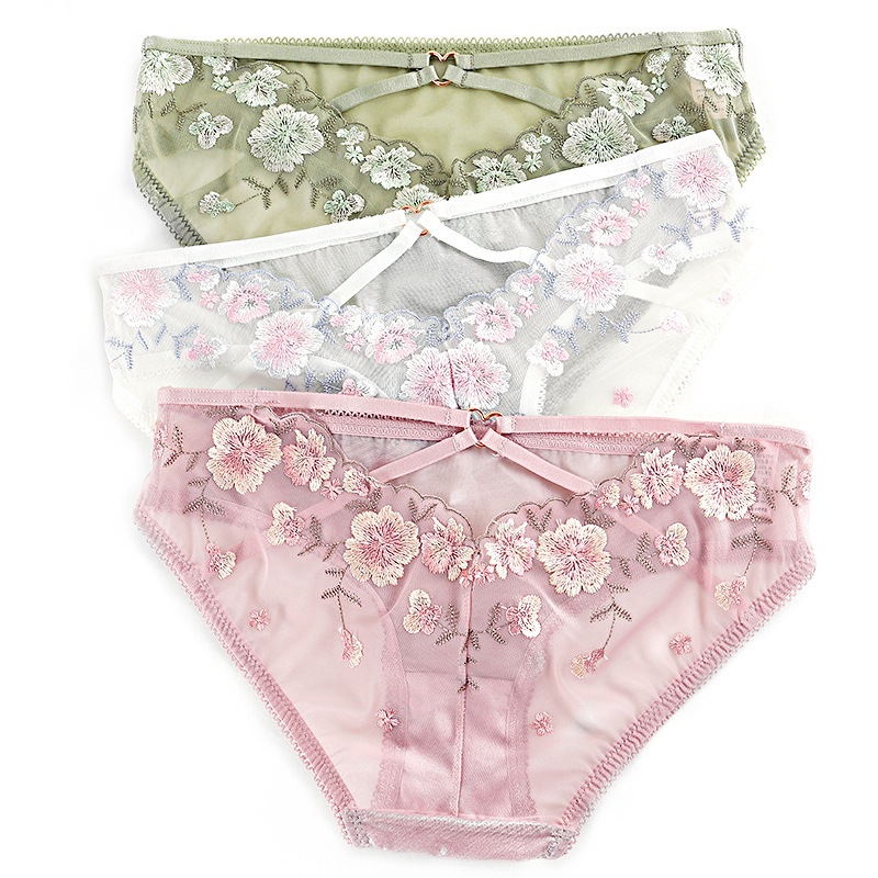 Crossed Sexy Lace Panties for Women, Transparent Women's Briefs, High-End Embroidered Lace, Cotton Crotch, Breathable