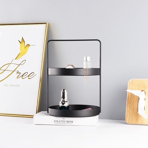 Double-layer leather pad metal storage tray entrance key storage tray sundry cosmetics tray desktop storage rack