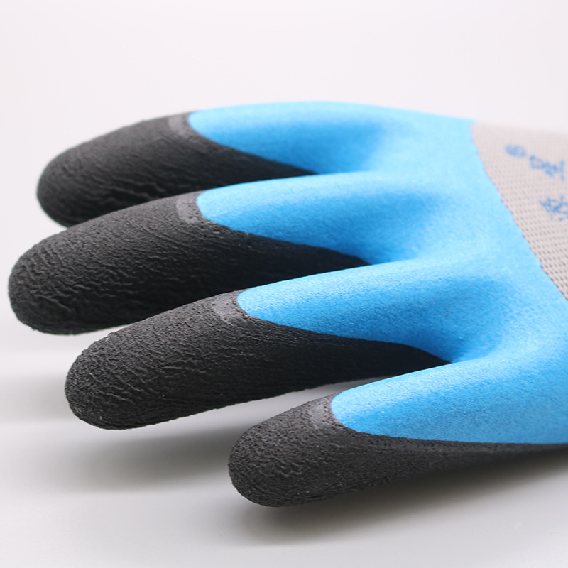 Guantes de protección laboral de nailon de doble capa con revestimiento reforzado en la palma, resistentes al desgaste y antideslizantes, adecuados para trabajos en talleres y sitios de construcción.