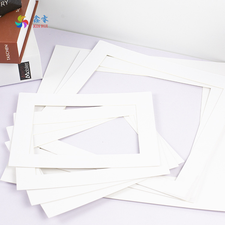 White Photo Frame Cardboard Lining Square Round creamy-white Black Gold Cardboard Cutting Palace Open Holes Wholesale
