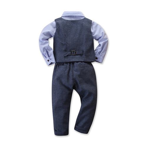 Autumn European and American fashion new gentleman suit for boys: bow tie, long-sleeved shirt + waistcoat + long pants three-piece set