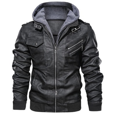wish Leather Jacket Men's Slim Fit Zipper PU Jacket Autumn Men's Leather Jacket Coat Black