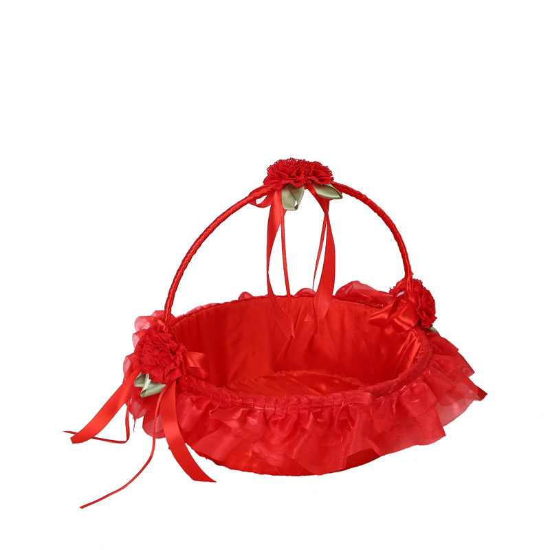 Cesta de flores de boda portátil Ratán tejido azul flor niña cesta de almacenamiento de flores cesta de flores portátil cesta de pétalos Coreanos