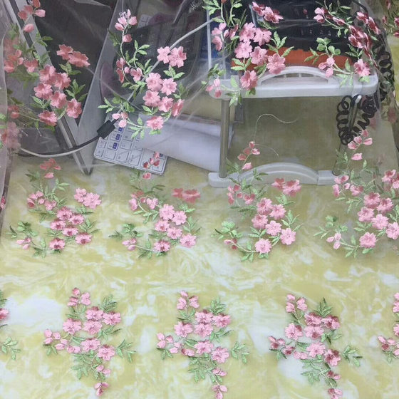 Spring and Summer New Mesh Girl Flower Embroidery Fabric Multicolor Lace Embroidery Women's dress Embroidery Fabric