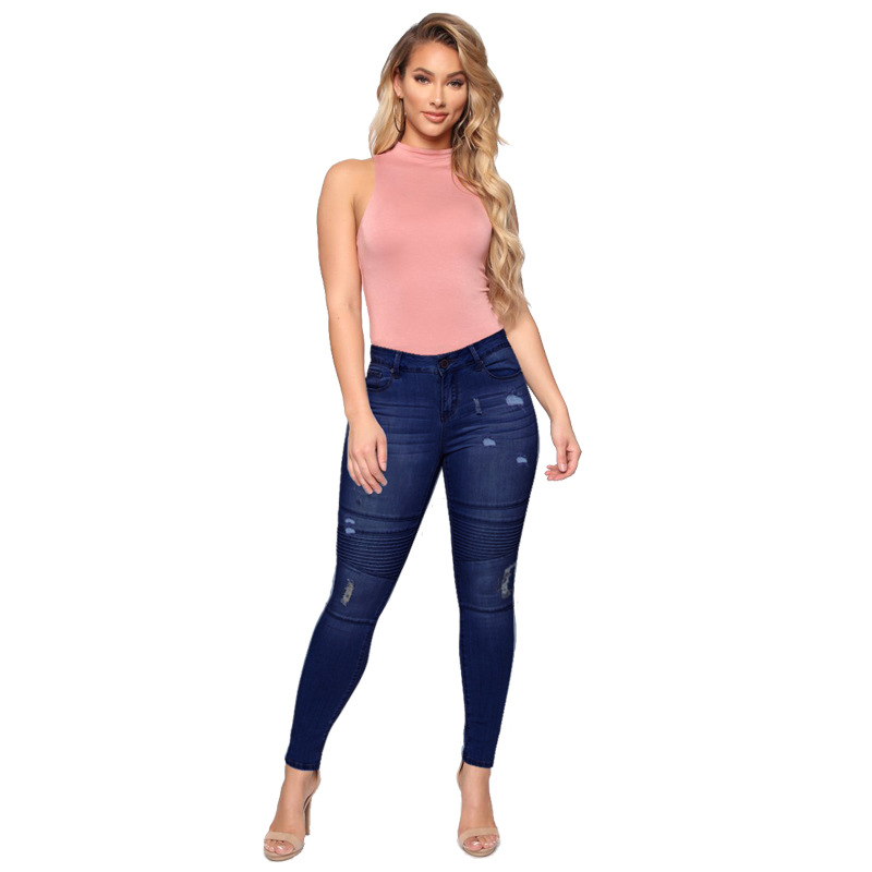 Pantalones largos vintage azules lavados de alta calidad para mujer, estilo americano, comercio transfronterizo con Amazon, primavera/verano 2026, en stock
