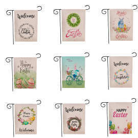 外贸新款 Welcome系列复活节花环彩蛋图案花园旗节日旗帜来图做货