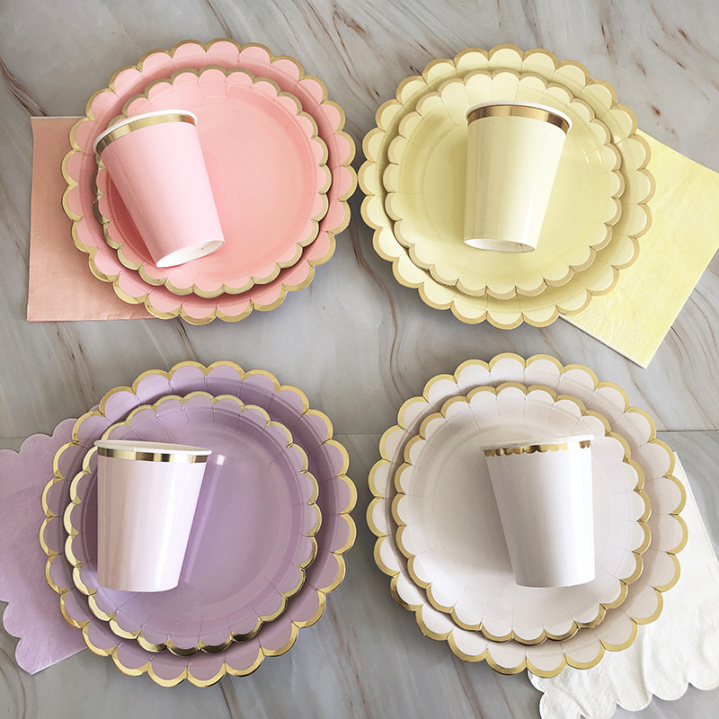 Bronzing Wave Disc Color Paper Plate Children's Birthday Cake Small Plate Fruit Fruit Plate Disposable Party Tableware