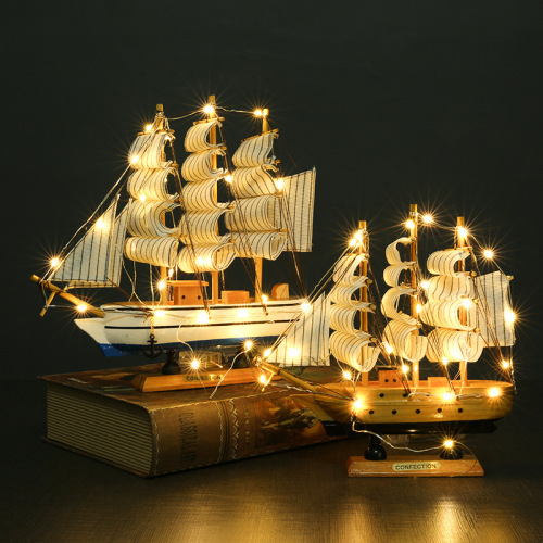 Ancient-style wooden sailing ship model, auspicious sailing home decoration, moving house gift, sailing ship pirate ship decoration