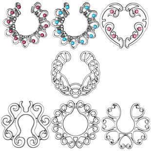 Cross-border wish new Amazon stainless steel flower-shaped peacock screen non-perforated fake breast ring body piercing jewelry