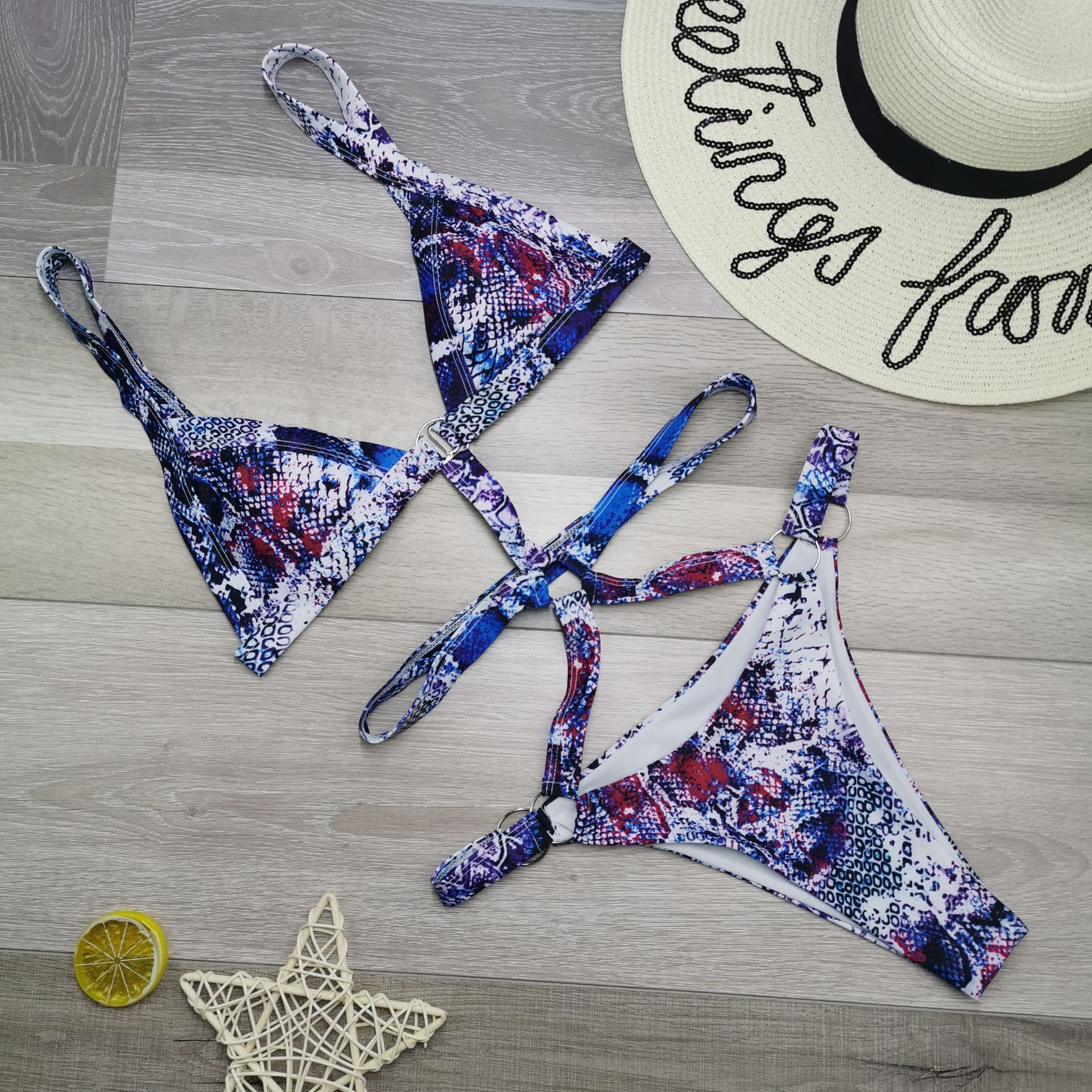 European and American one-piece New backless sexy snake print wading bikini swimsuit bikini one-piece Beach swimming