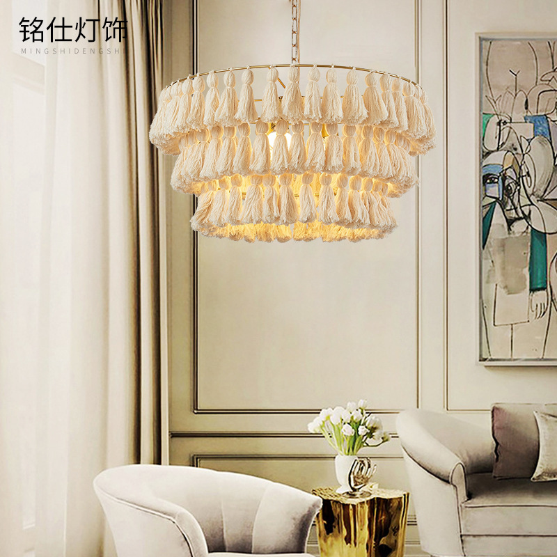 Scandinavian Creative Stylish Linen Cotton Thread Hand-Woven Tassel Lamp Princess Room Bedroom Bohemian Chandelier Home Furnishing