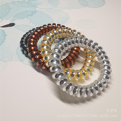 Metallic bright silver electroplated phone cord hair band hair rope jewelry headband headband rubber band hair accessories Yiwu Foreign Trade