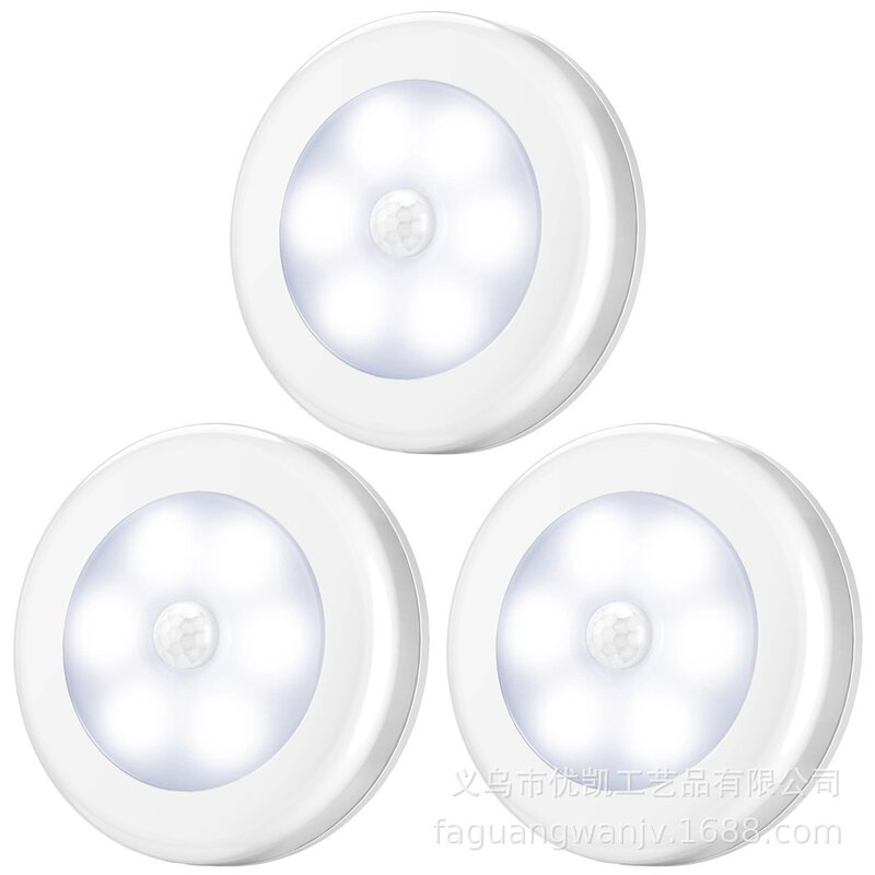 Round thin human body induction kitchen cabinet night light 6LED use AAA7 battery cross-border Amazon ebay Round thin human body induction kitchen cabinet night light 6LED use AAA7 battery cross-border Amazon ebay