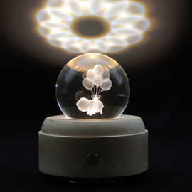 厂家3D水晶球音乐盒小夜灯 现代简约八音盒刻LOGO发光旋转礼品灯